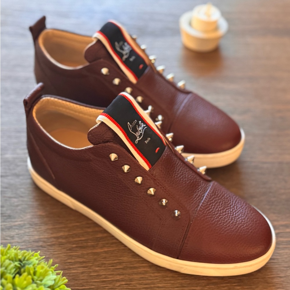 Christian Louboutin Burgundy Spiked Sneakers